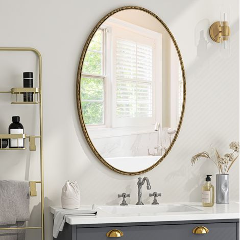 Ovaler Retro-Wandspiegel 100 x 65 cm aus Glas, Rahmen in Eisenoptik, gold HAVRYA (1/5)