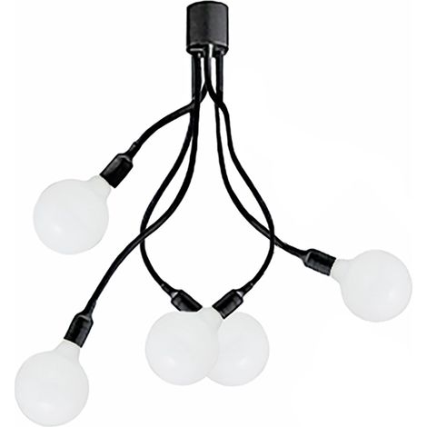 Plafoniera Industrial-Minimal-Nordico Bulbo Metallo Nero Acrilico 5 Luci E27