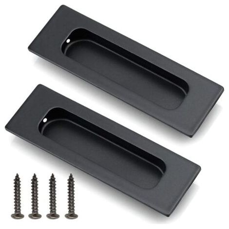 Juego de 2 tiradores empotrados de acero inoxidable para puertas correderas – Tirador oculto – Tiradores empotrados – Con tornillos de montaje – Para puertas correderas, armarios y cajones – Negro
