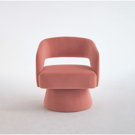 Fauteuil pivotant rond en velours avec dossier ouvert et base métal, confortable pour salon, chambre ou bureau (1/5)