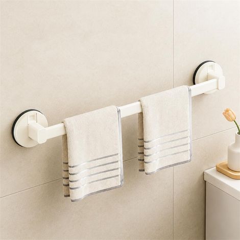 Toallero de pared sin necesidad de taladrar, para guardar y organizar toallas de baño, con ventosas, 40 cm, color blanco roto. (1/5)