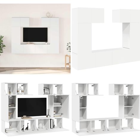Set de muebles de salón TV 6 piezas madera de ingeniería blanco - Muebles de TV - Armarios de TV