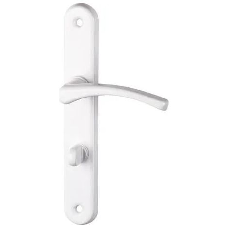 Juego de manillería de aluminio blanco Eva sobre placa de cerradura.