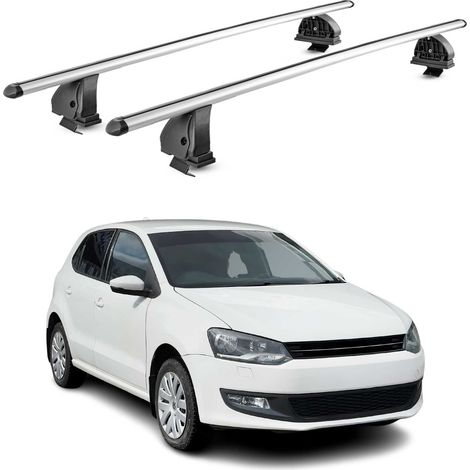 OMAC Barres de toit transversales en aluminium pour VW Polo mk5 2009-2017 5Portes – TÜV / DIN 75302:2019 – Antivol inclus – Charge max 75 kg – 2 barres – Gris (1/4)