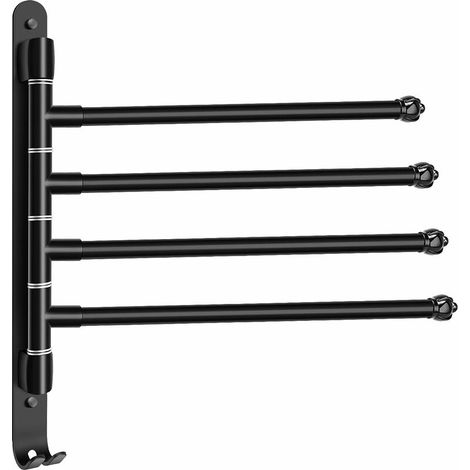 Swivel Towel Rack Wall Mounted Rotating Towel Rack with 4 Arms 180° Rotation Towel Bars with Hooks for Kitchen Balcony Bathroom Black (1/5)