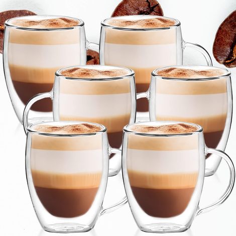THERMOS BICCHIERE 6pcs PER CAFFÈ LATTE TÈ CON FONDO DOPPIO MANICO 300ml (1/5)