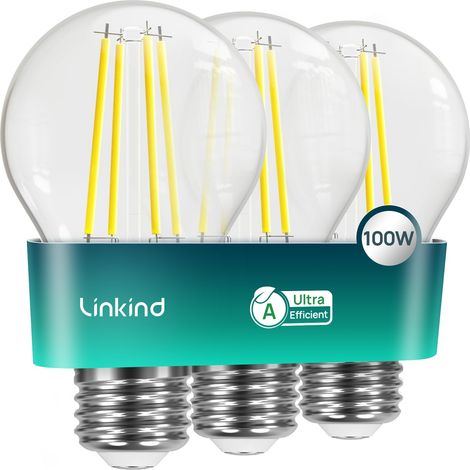 Ampoule LED E27 Vintage Ultra Efficace, 7,2W = 100W, 2700K Blanc Chaud, Classe Énergétique A, Non Dimmable, A60 Edison 1521lm, Angle 320°, Économie d'Énergie, Verre Transparent, Lot de 3 (1/5)