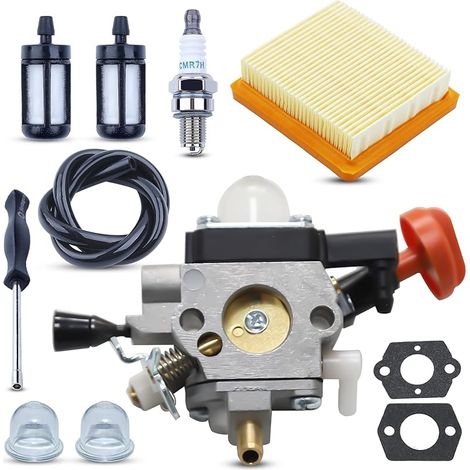 FS91 Carburateur pour Stihl FS91 FS91R FS111 FS89 HT102 HT103 FC91 FC96 KM91 KM91R KM111 FC11 avec Filtre à Air Bougie d'Allumage Tuyau d'Huile Tournevis Poire d'Amorce Filtre à Carburant (1/4)