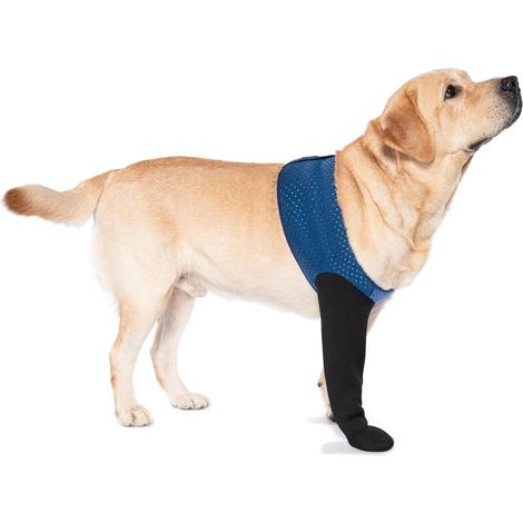 Hundesocken gegen Pfotenlecken & Schutz bei Verletzungen, mit rutschfesten Sohlen. Wasserdichter Pfotenschutz. (Blau, LLeft)