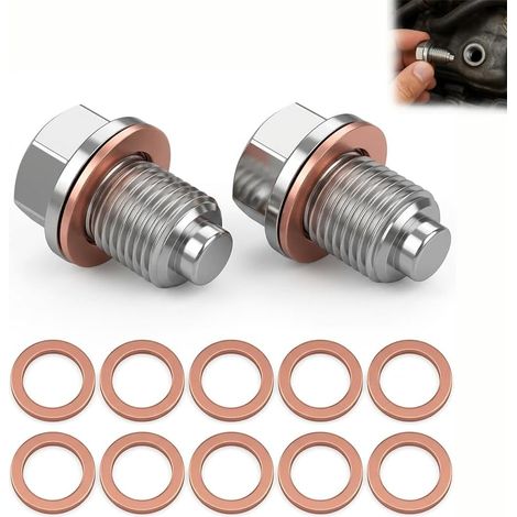 Bouchon Vidange Moteur, 2 Pièces Bouchon Carter Magnétique en Acier Inoxydable avec Joint Cuivre, Vis Vidange Huile pour Voiture Moto Bateau, Accessoire Remplacement Durable (1/5)