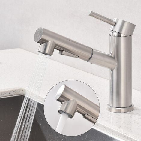 Robinet de cuisine mitigeur en inox brossé avec douchette extractible - 2 modes (1/5)