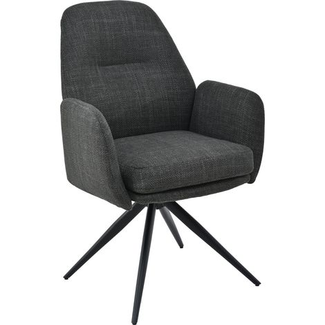 Bon Furni Chaise 360° Pivotante Tissu Effet Lin Gris foncé, Lot de 1