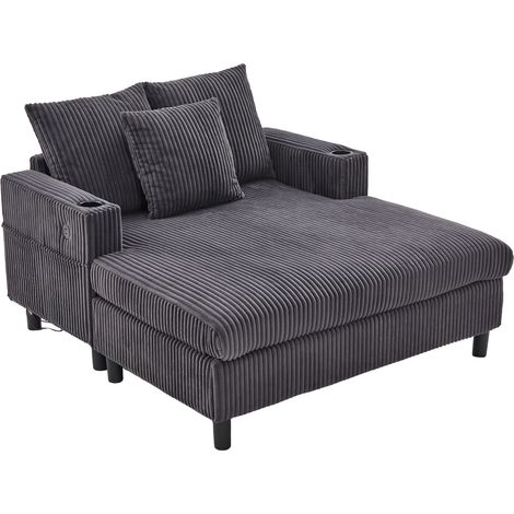 Fauteuil relax XXL en velours côtelé avec LED multicolores, porte-gobelet et port USB - 142 x 128 x 85 cm, gris (1/5)