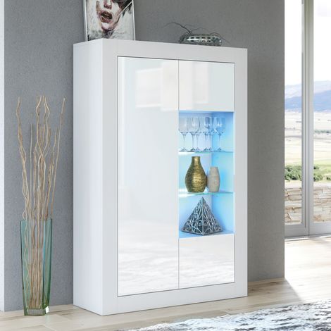 Arcadia Display Cabinet - White with Gloss Doors & LED - 140cm
