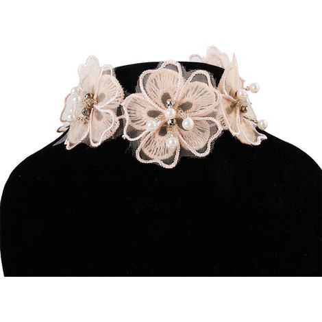 Collier en dentelle pour chien ou chat, motif floral, avec fermoir mousqueton (rose taille M) (1/3)