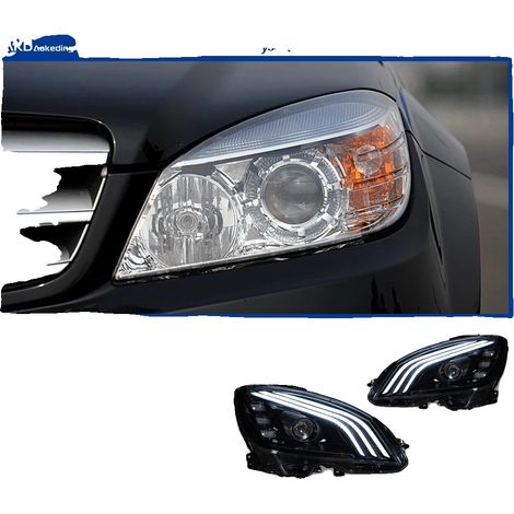 Ensemble de phares, compatible avec Mercedes-Benz W204 2007-2011, construction durable, lentille de projecteur à faisceau élevé Angel Eye, L'original est halogène (1/2)