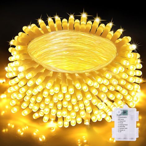 Guirlande Lumineuse Pile, 20m 200LEDs Lumineuse Sapin de Noel avec 8 Modes, étanche IP44 Guirlande Lumineuse à Pile Exterieure Intérieur pour Noël, Chambre, Jardin (Fil Transparent) (1/5)