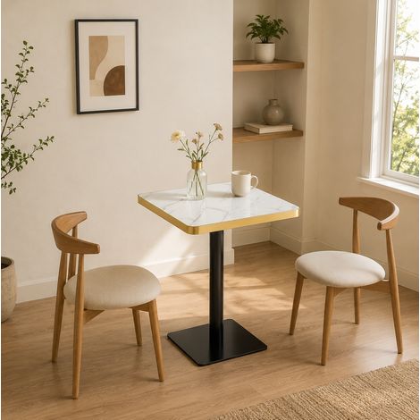 Tavolo da pranzo quadrato effetto marmo con struttura in metallo (1/5)