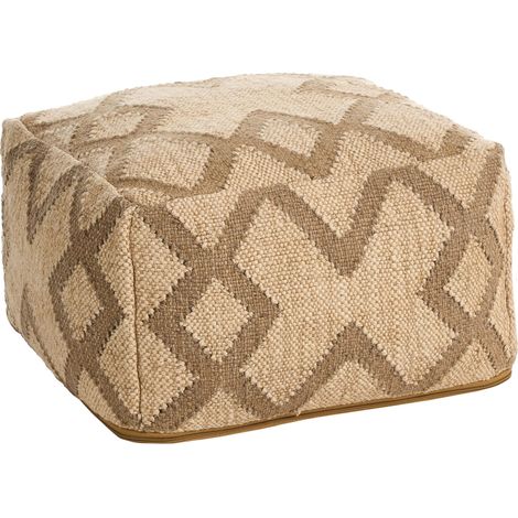 Pouffe Beige and Light Brown Jute and Wool 50 x 50 cm Geometric Pattern Style Washed Out Colurs GOPI (1/5)
