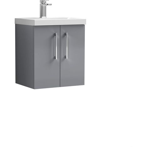 Balterley Modern Bathroom 2 Soft Close Door Wall Hung Vanity Unit & Rectangular Mid-Edge Basin, Satin Grey, 500 mm