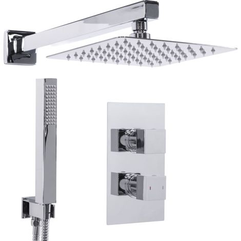 Baridi DH320 Concealed Thermostatic Shower Set Square Head & Hand Shower Chrome (1/5)
