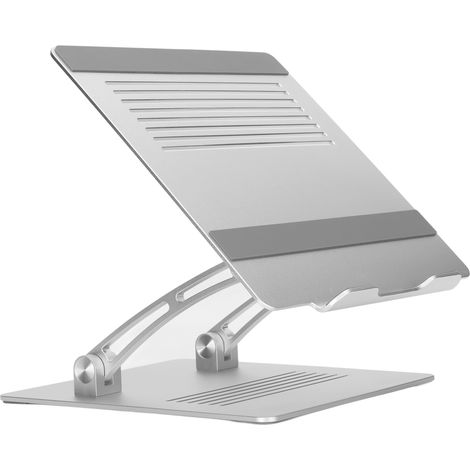 Verstellbarer, tragbarer und multifunktionaler Laptopständer aus silberfarbener Aluminiumlegierung mit Laptop-Kühlsystem. (1/5)