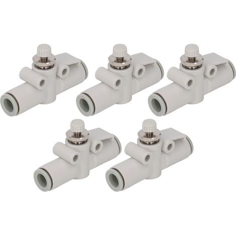 Lot de 5 vannes à bille pneumatiques en PVC à raccord rapide droit pour tubes à connexion par simple pression, destinées à l'industrie. (1/5)