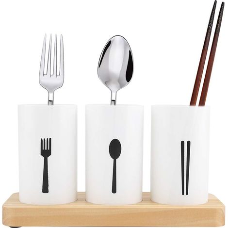 Organisateur d'ustensiles de cuisine - avec séparateurs amovibles - Base en chêne - pour cuillères, fourchettes et couteaux