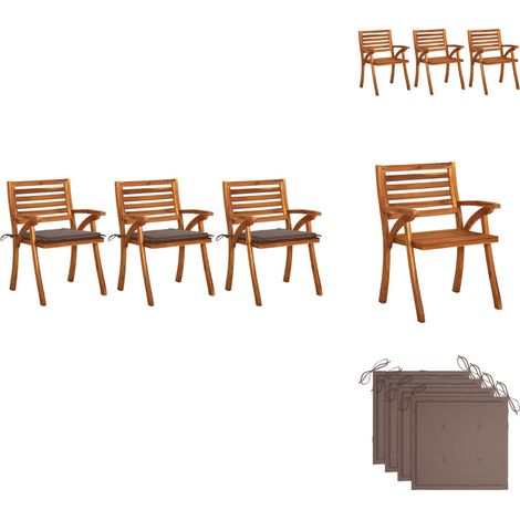 Chaises à manger de jardin avec coussins lot de 3 Acacia massif - Chaise De Jardin - Fauteuil De Jardin - Acacia Massif - Meubles De Jardin - Mobilier De Jardin (1/5)