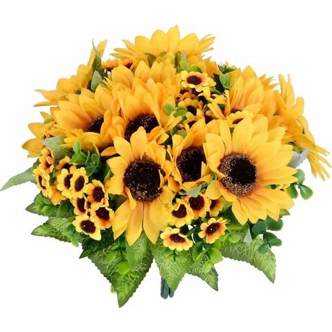 Bouquet de tournesols artificiels (2 tiges), décoration florale pour la maison ou un mariage (KLB)-AquaForge (1/5)