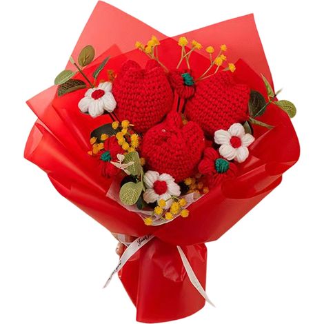 1 bouquet de fleurs au crochet, tulipes roses rouges bleues, décoration intérieure durable, idéal Saint-Valentin et fête des mères (1/5)