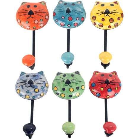 Appendiabiti decorativo da parete a forma di gatto con 6 ganci, ideale per l'organizzazione e l'arredamento della casa