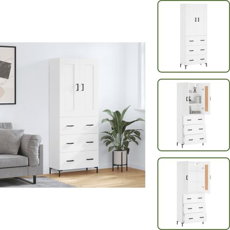 Stauraum - vidaXL Highboard Weiß 69,5x34x180 cm Holzwerkstoff - Wandhalterung (1/5)
