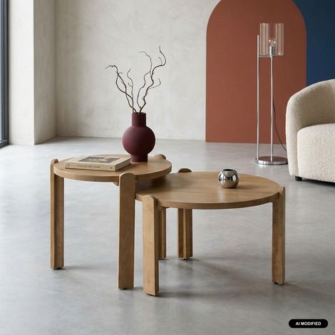 sweeek - Set de 2 tables basses rondes bois de manguier naturel - Pallavi (1/5)