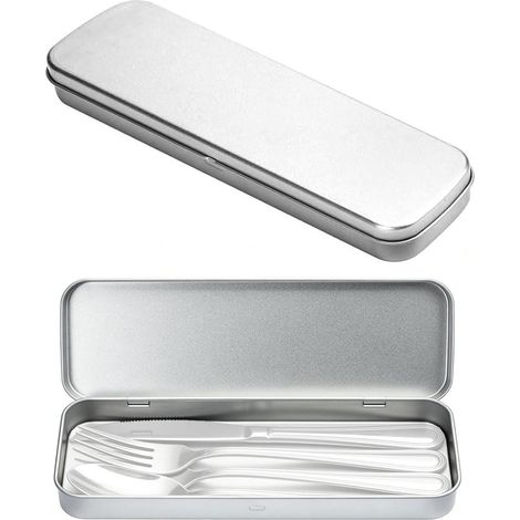 2Pcs Couverts en Métal, Boîte à Couvert Portable, Acier inoxydable Vaisselle de Voyage, Boîte de Rangement avec Couvercle, pour Les déplacements, Le Camping, 205x65x23mm (1/5)