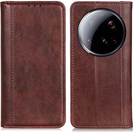 Funda tipo libro para Xiaomi 15 Ultra, piel dividida, marrón (1/5)