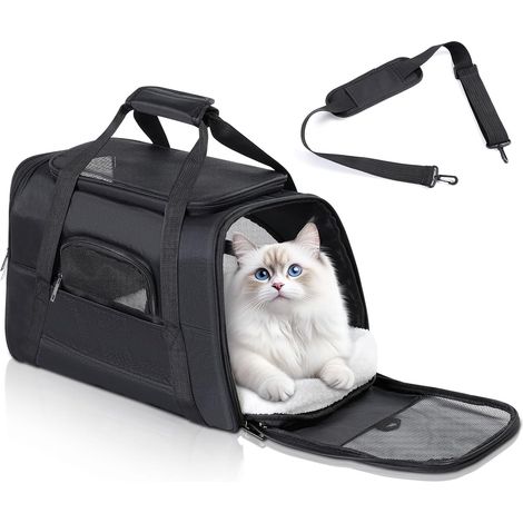 Sac Transport Chat, Caisse de Transport Chat Chien Respirant et Pliable jusqu'à 6 kg, Panier Transport Cage Chat, Transporteurs avec Matelas en Peluche, Boîte de Transport pour Chat et Chien (1/5)