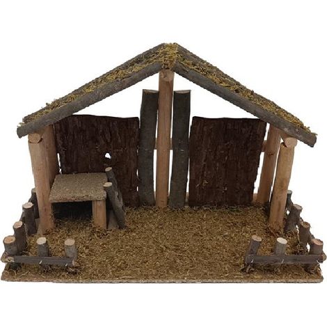 Presepe Grotta in Legno Capanna Vuota per la Natività h 27x40x17 cm Presepe staccionata con tronchetti (1/4)