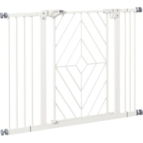 Barrière d'escalier pour chiens, porte automatique, sans perçage, barrière de 74 à 100 cm, blanche Ce produit est fabriq