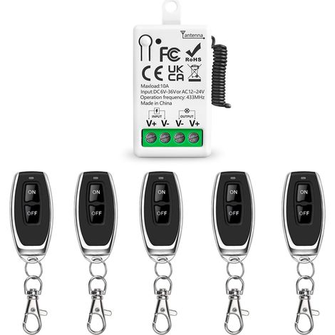Commutateur De Télécommande Sans Fil 433Mhz Contrôle Radio DC 6V 12V 24V AC12V 24V 10A Relais Récepteur Et 5 Émetteur Pour L'éclairage Ventilateur Mini Moteur Courant Continu (1/5)