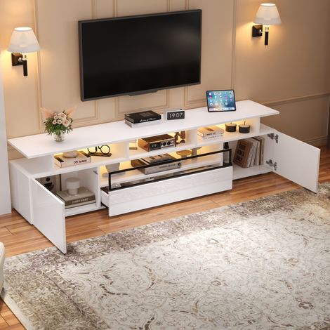 meuble tv rangement 2 portes 1 tiroir 180 cm blanc OKMYHOME (1/5)