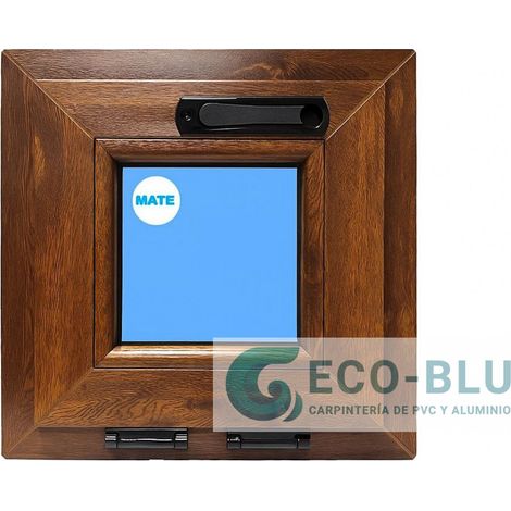 Ventana PVC 400x400 Roble dorado Oscilante Vidrio Mate manivela oculta (1/4)