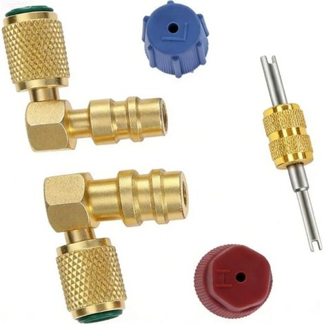 Kit complet d'adaptateur secteur R12 vers R134a avec valve de coupleur rapide en laiton à 90 degrés et outil de retrait de noyau pour réparation automatique du système de climatisation (1/5)