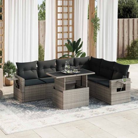 Tavolo da giardino - vidaXL Set Divani da Giardino 7 pz con Cuscini Grigio in Polyrattan - Rattan PE (1/5)