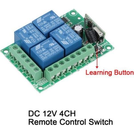 Module Récepteur Relais RF 433 MHz - Interrupteur Télécommande Sans Fil Universel 4 Canaux - Pour Porte de Garage Porte Électrique Volet Roulant - 12 V DC (1/4)