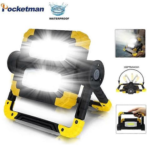Projecteur LED portable 190 W, lampe de travail LED étanche, fonctionne avec 4 piles AA, idéal pour les réparations et le camping (emballage D). (1/5)