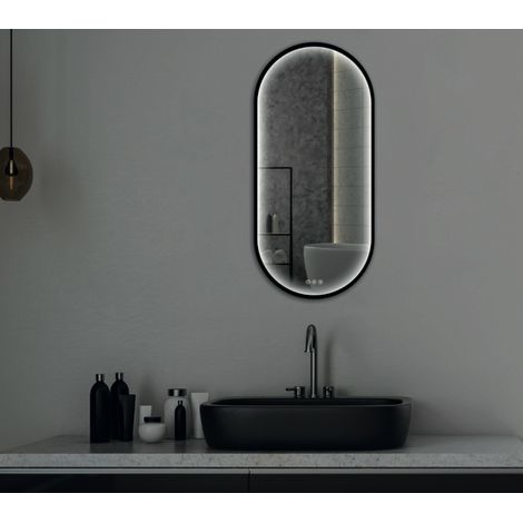 Aelle - Miroir ovale cadre noir, LED 90x40 cm avec variateur de lumière - ATELIER (1/4)