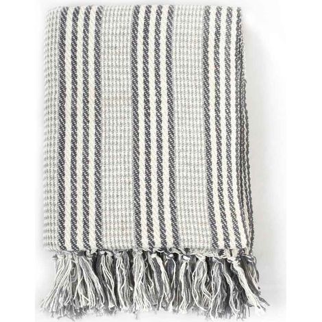 vidaXL Manta a rayas de algodón gris y blanco 220x250 cm (1/2)