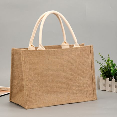 1 sac fourre-tout à bandoulière, fourre-tout en jute naturel, idéal pour faire du shopping, pique-nique, cadeaux, voyage, plage (L) (1/2)