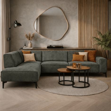 Industrielles Ecksofa aus olivgrünem Öko-Leder Brisbane – links (1/5)
